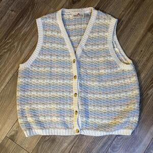 VTG Crazy Horse Liz Claiborne Sweater Vest Women’s 90s  Pastel Striped Cottage M